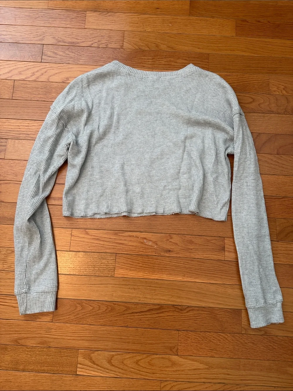 Cotton Candy LA Light Gray Waffle-Knit Long Sleeve Crop Top - Picture 4 of 4